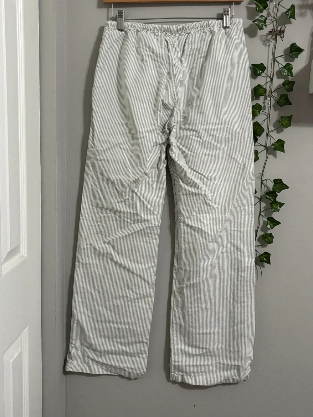 John Galt Sage Green Striped Linen Pants